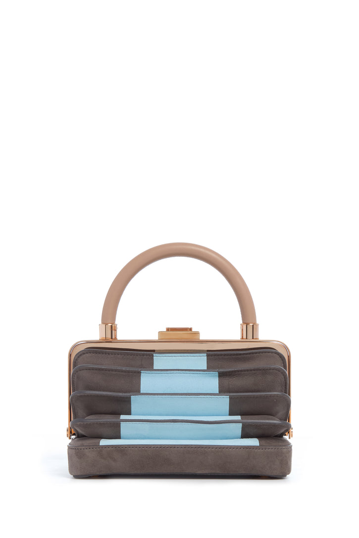 Diana Bag in Grey & Light Blue Suede with Nude Nappa Leather Handle
