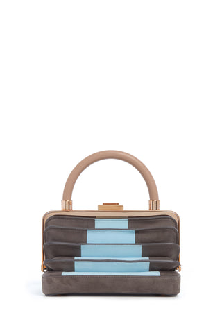 Diana Bag in Grey & Light Blue Suede with Nude Nappa Leather Handle