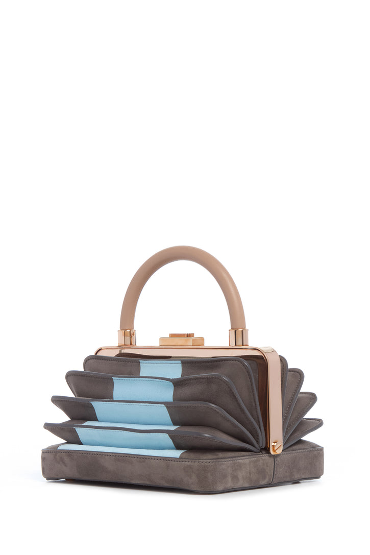 Diana Bag in Grey & Light Blue Suede with Nude Nappa Leather Handle