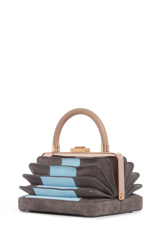 Diana Bag in Grey & Light Blue Suede with Nude Nappa Leather Handle