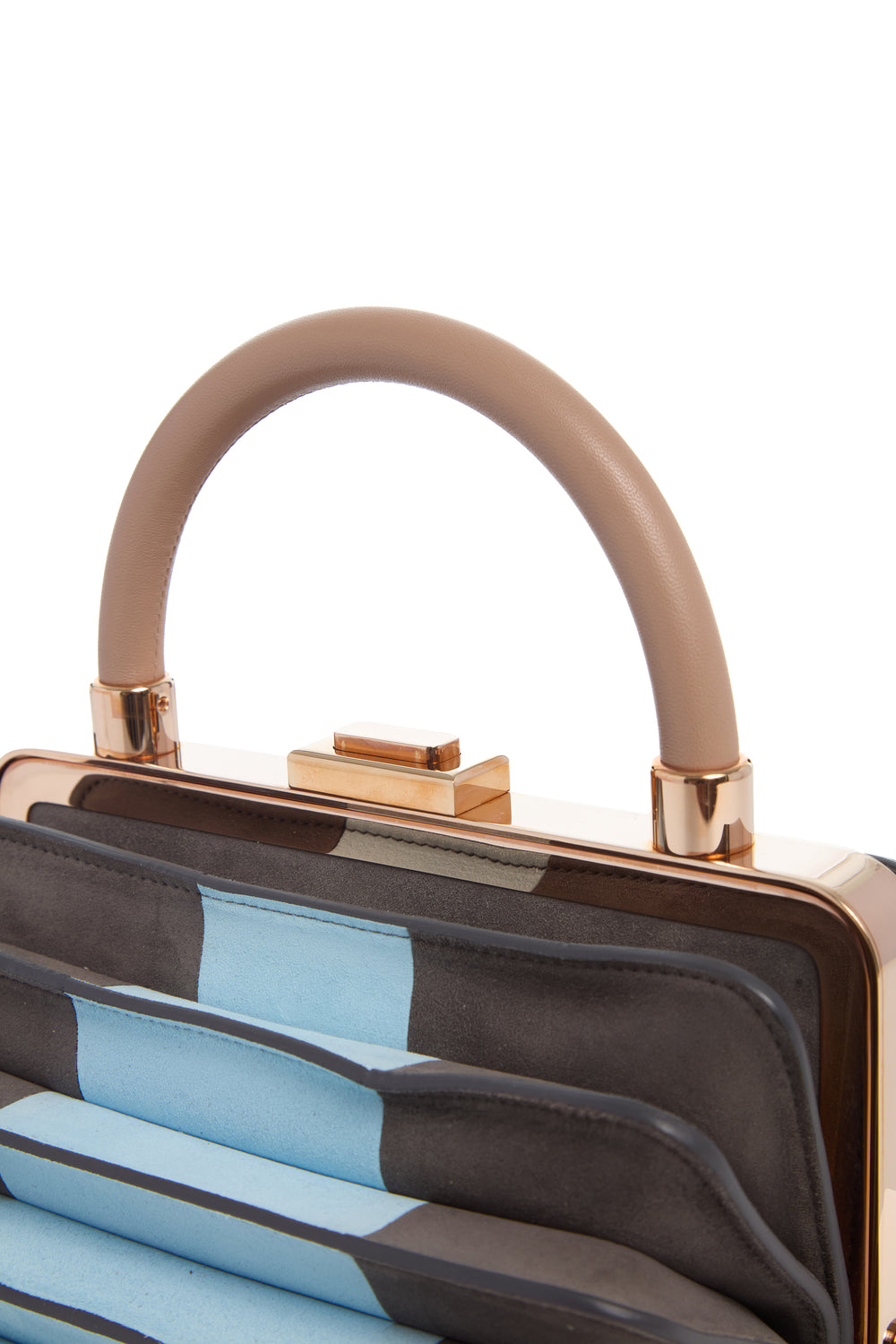 グレー＆ライトブルーのスエードとヌードナッパレザーのハンドルが付いたダイアナバッグ