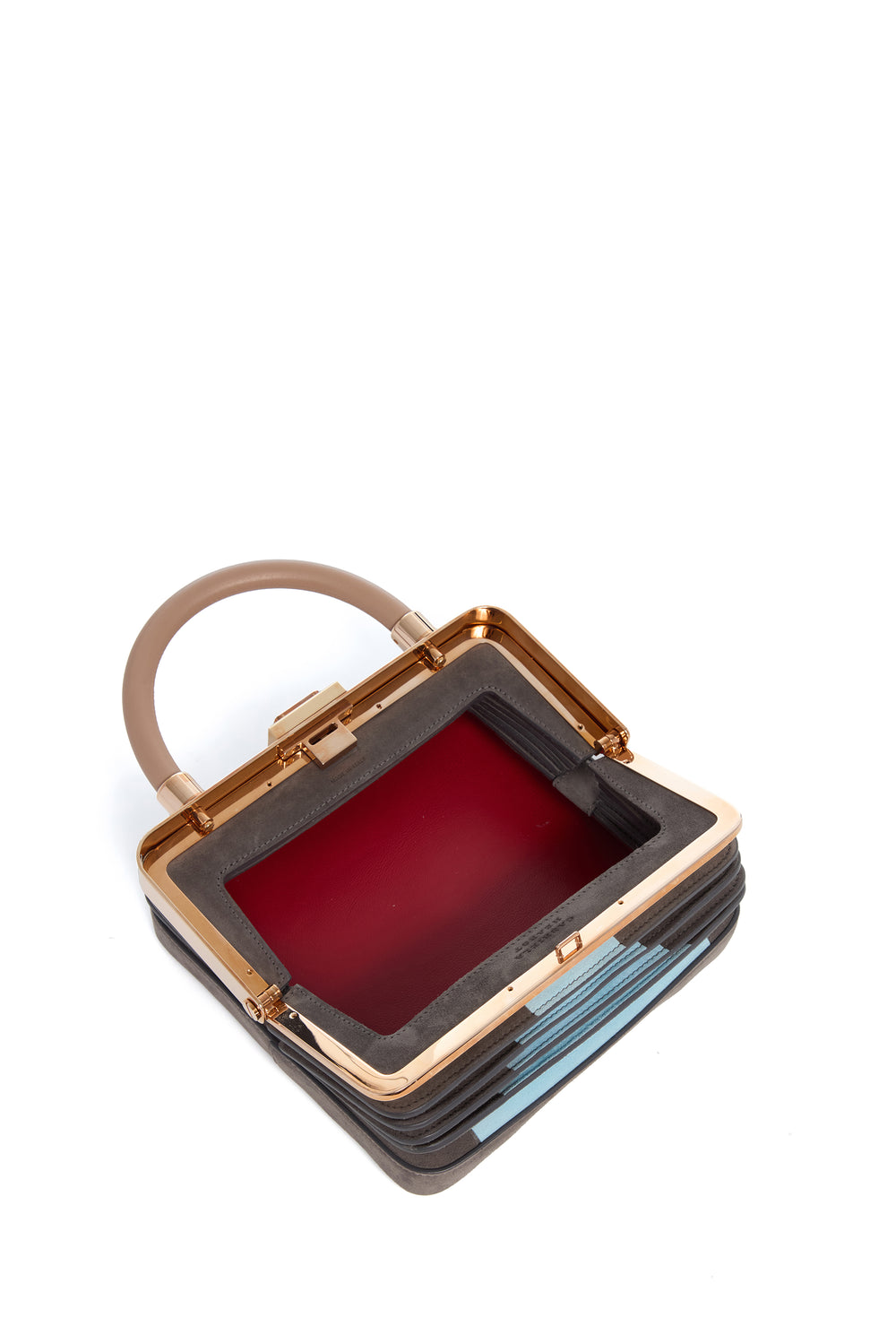 グレー＆ライトブルーのスエードとヌードナッパレザーのハンドルが付いたダイアナバッグ