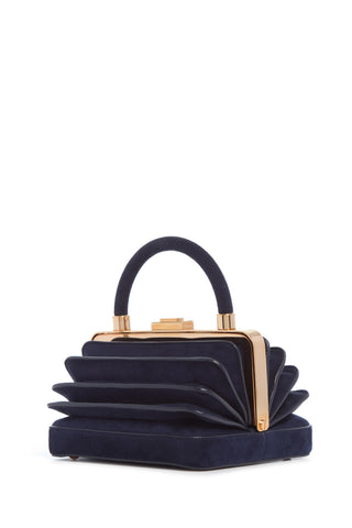 Navy Suede Diana Bag with Rose Gold Hardware - Three-Quarter View | Gabriela Hearst