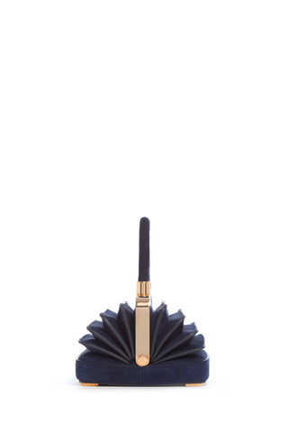 Navy Suede Mini Diana Bag - End View Showing Accordion Style | Gabriela Hearst