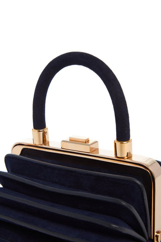 Navy Suede Mini Diana Bag - Rose Gold Hardware Close-Up | Gabriela Hearst