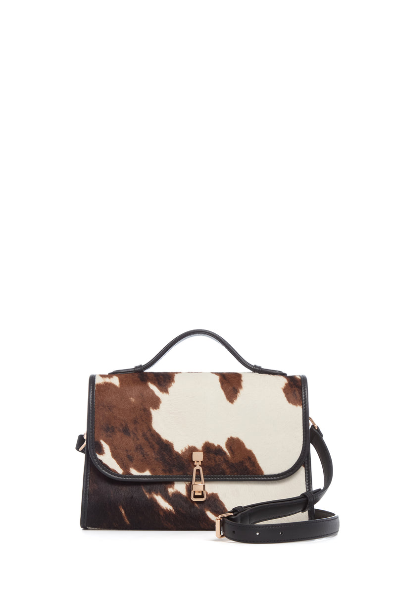 Ivory Cognac Pony Hair Leonora Flap Bag - Front View | Gabriela Hearst