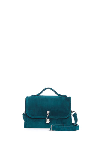 Bottle Green Suede Leonora Flap Bag - Front View | Gabriela Hearst