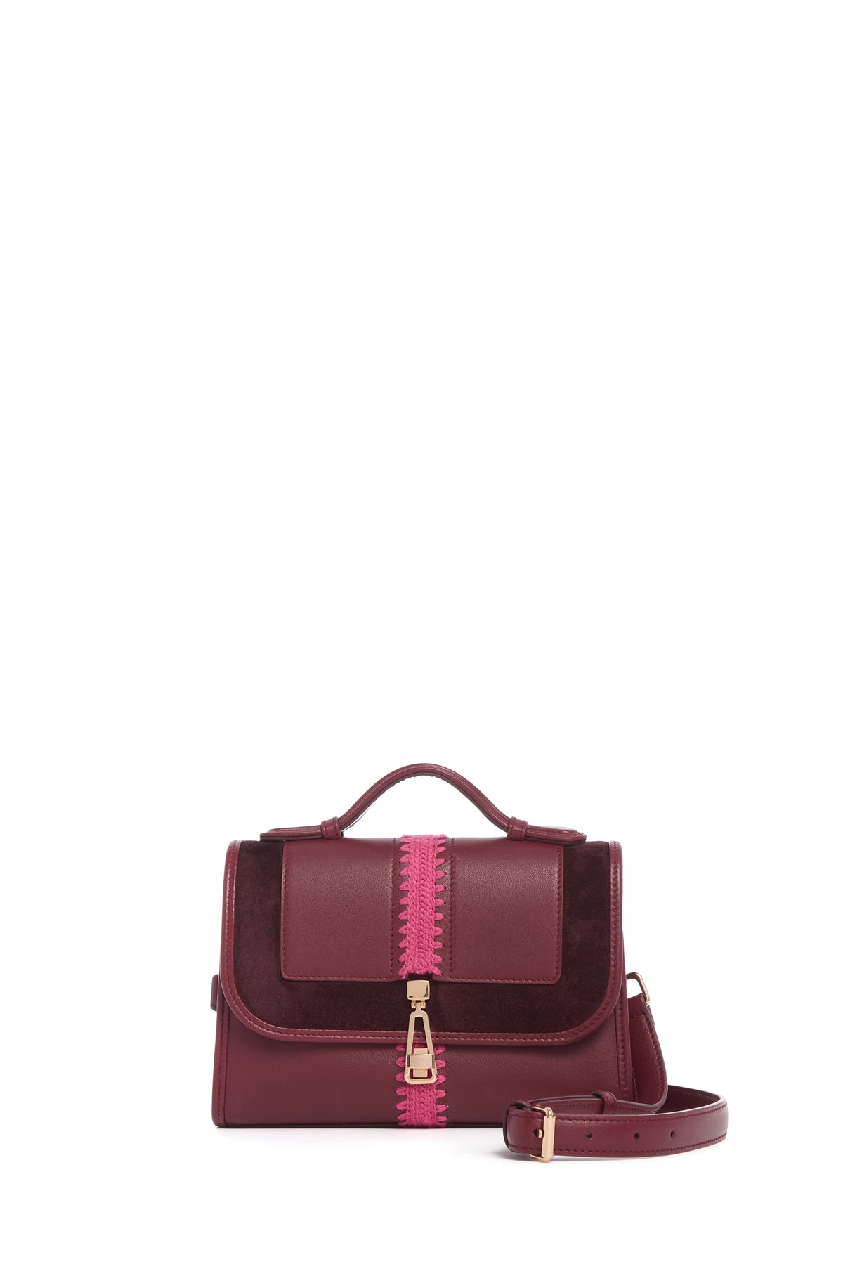 Small Leonora Flap Embroidered Bag in Bordeaux Nappa Leather