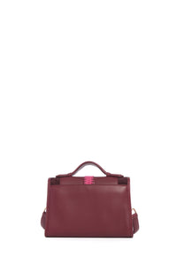 Small Leonora Flap Embroidered Bag in Bordeaux Nappa Leather