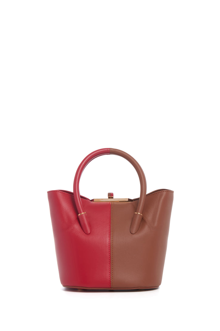Mini Baez Bag in Cognac & Red Nappa Leather