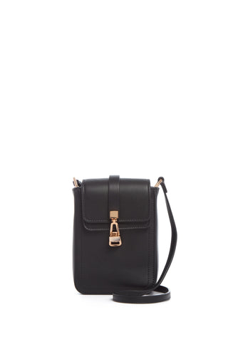 Black Nappa Leather Phone Pouch with Nina Turnlock - Front View | Gabriela Hearst