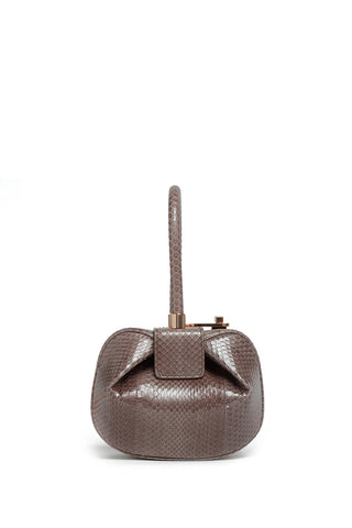 Charcoal Snakeskin Demi Bag - Front View with Handle Up | Gabriela Hearst