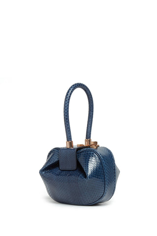 Navy Snakeskin Demi Bag - Three-Quarter View with Rose Gold Turnlock | Gabriela Hearst