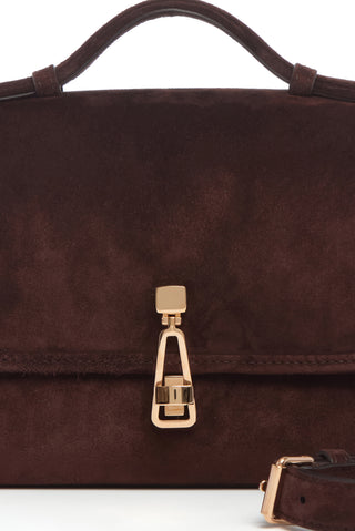 Dark Brown Suede Leonora Bag - Rose Gold Hardware Detail | Gabriela Hearst