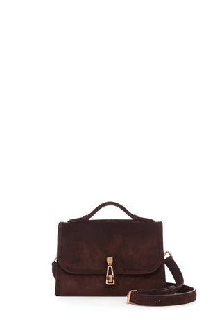 Dark Brown Suede Small Leonora Flap Bag - Front View | Gabriela Hearst