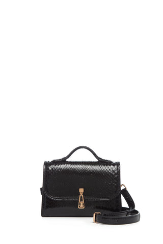Black Python Snakeskin Small Leonora Flap Bag - Front View | Gabriela Hearst