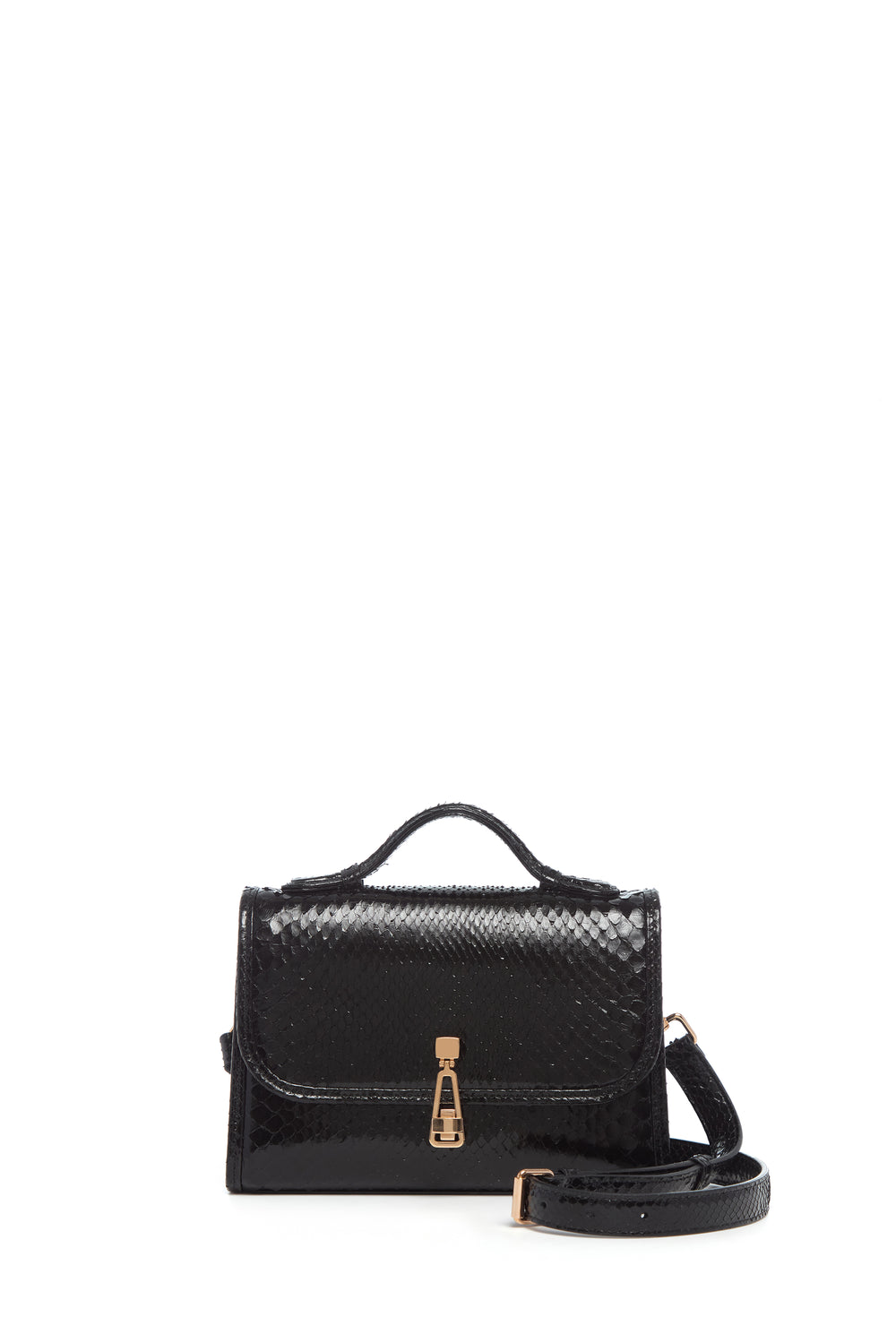 Small Leonora Flap Bag in Black Snakeskin with Sunglasses Pouch