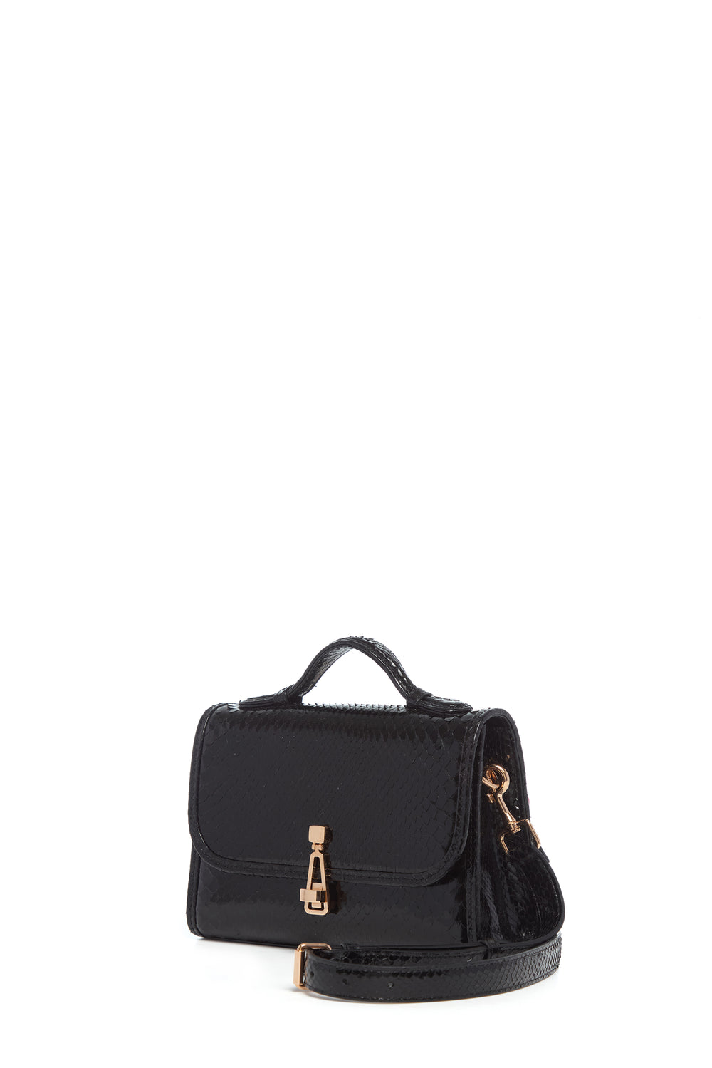 Small Leonora Flap Bag in Black Snakeskin with Sunglasses Pouch