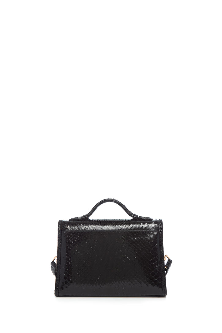 Small Leonora Flap Bag in Black Snakeskin with Sunglasses Pouch