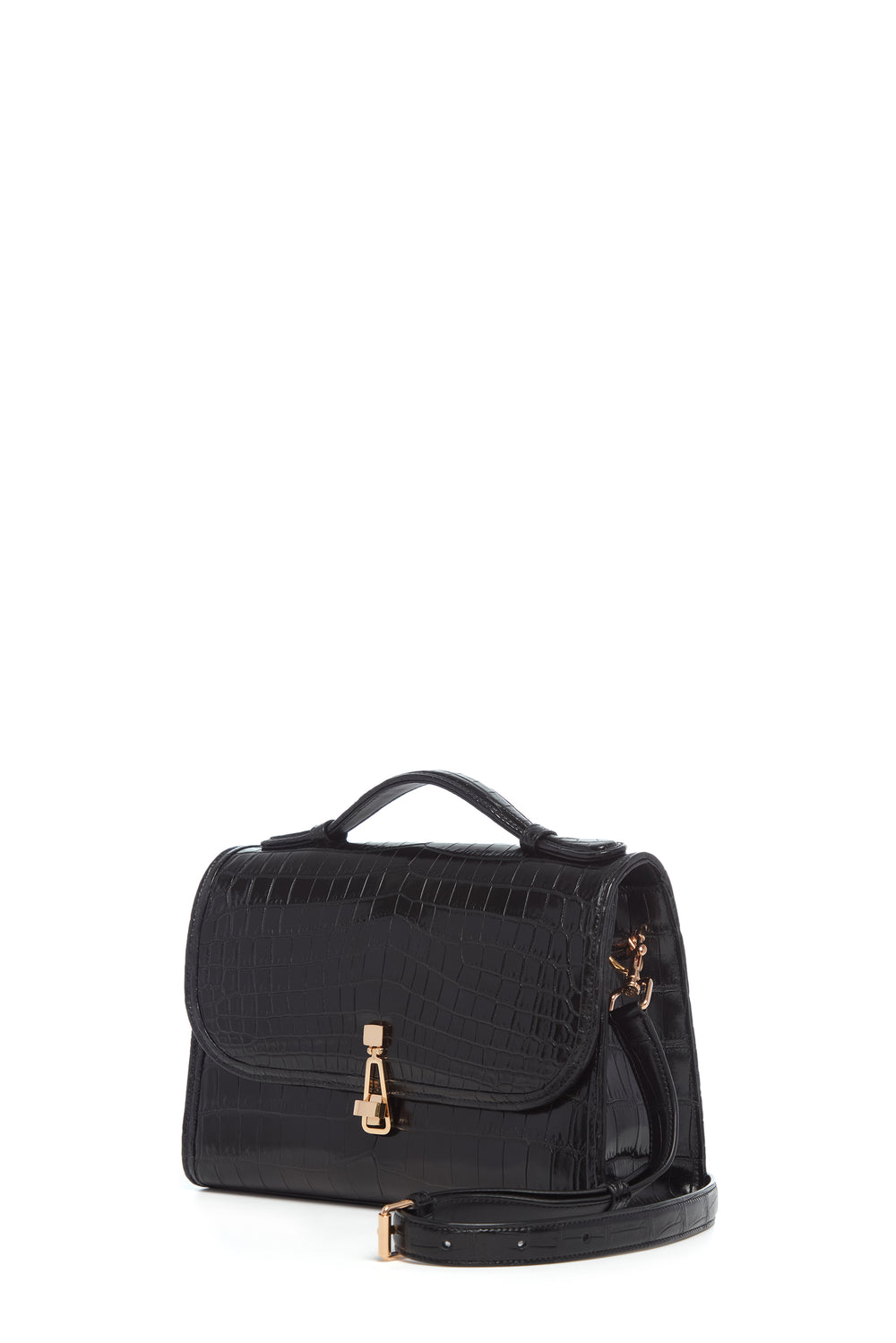 ブラッククロコダイルレザーのミディアム レオノーラ フラップバッグ（サングラスポーチ付き）