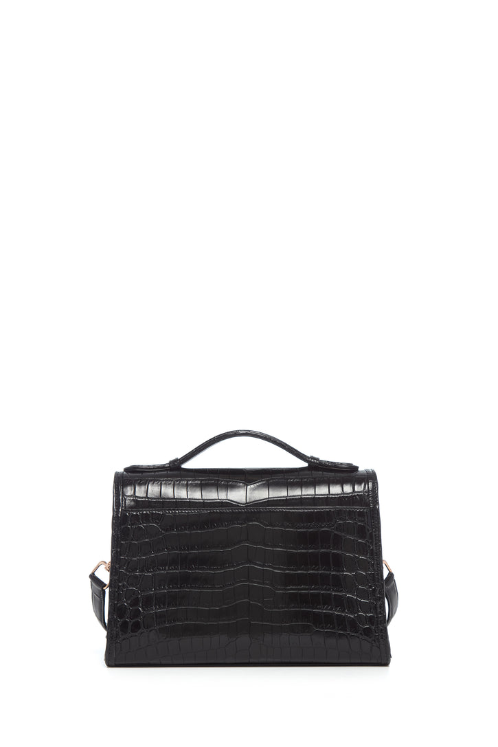 Medium Leonora Flap Bag in Black Crocodile Leather with Sunglasses Pouch
