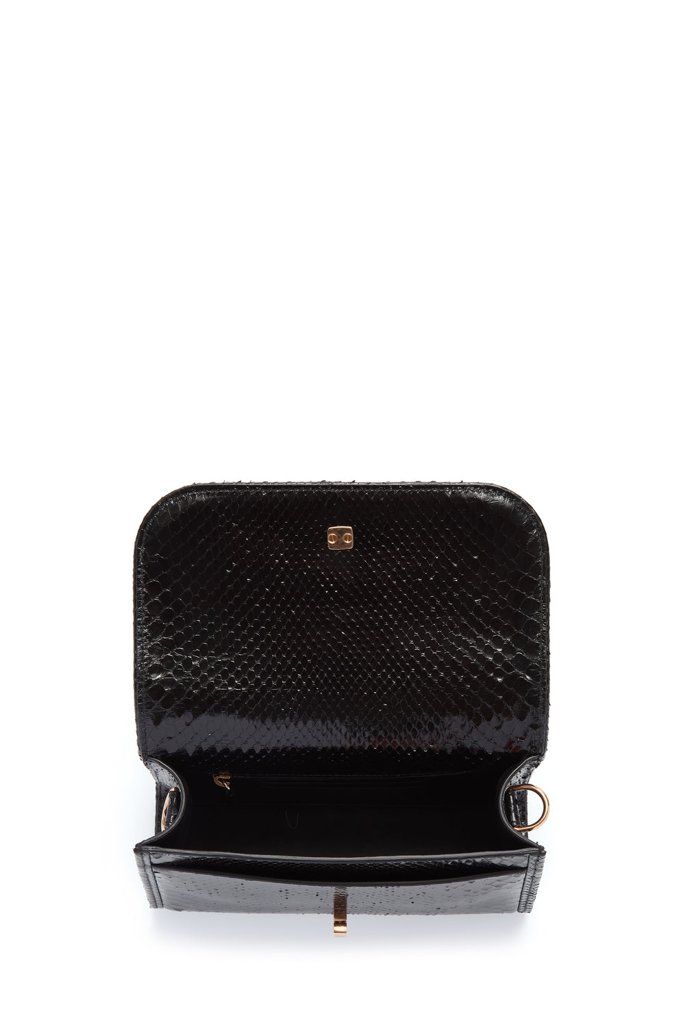 Small Leonora Flap Bag in Black Snakeskin with Sunglasses Pouch