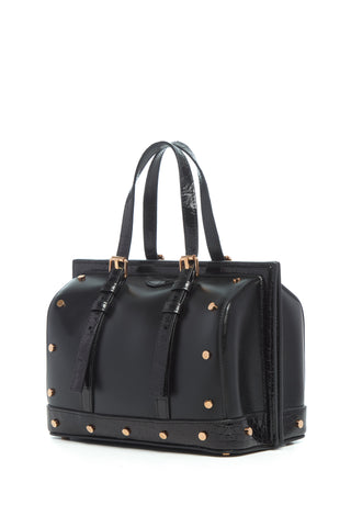 Dottor G Bag in Black Leather with Crocodile Leather Details