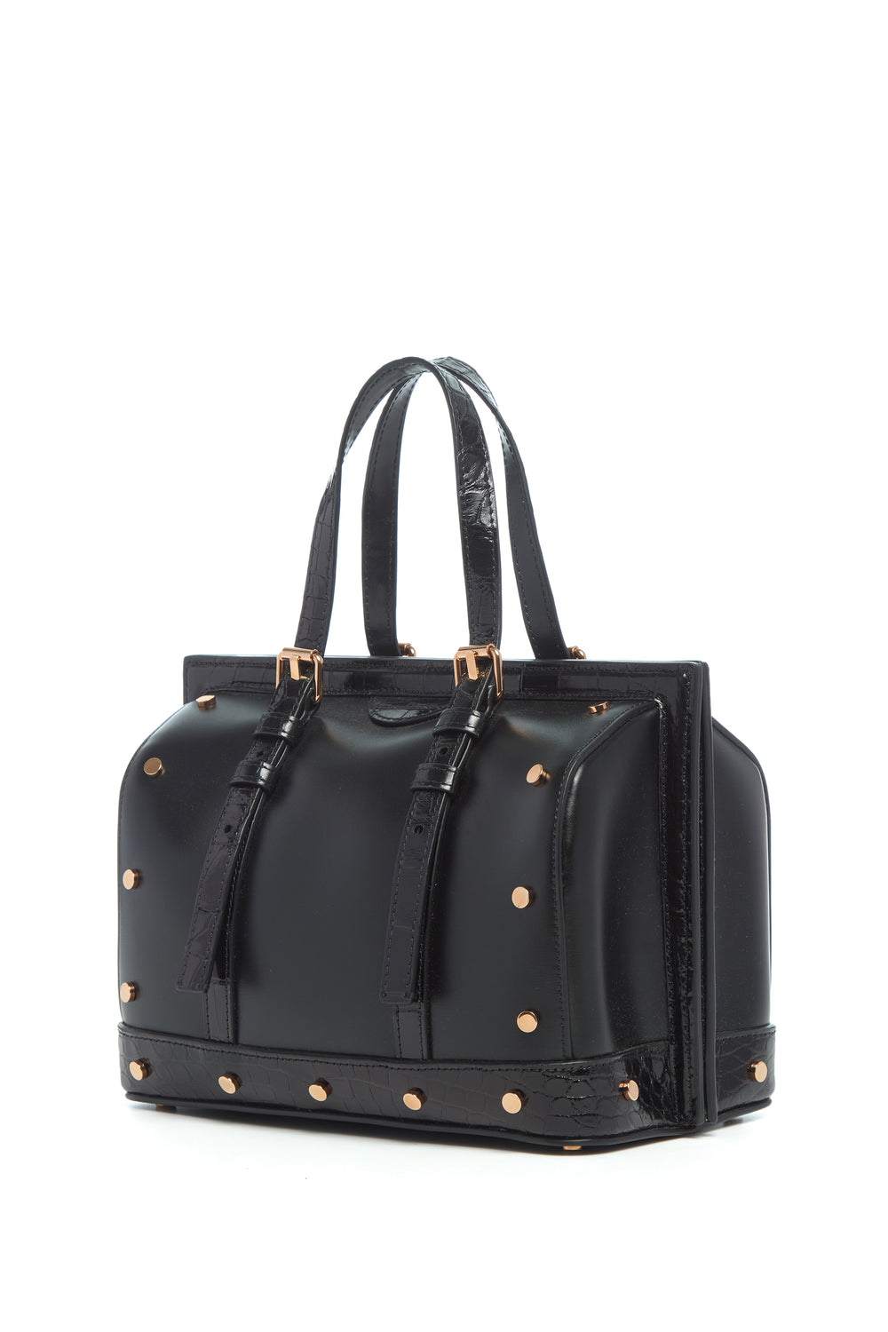 Doctor G Bag in Black Leather with Crocodile Leather Details