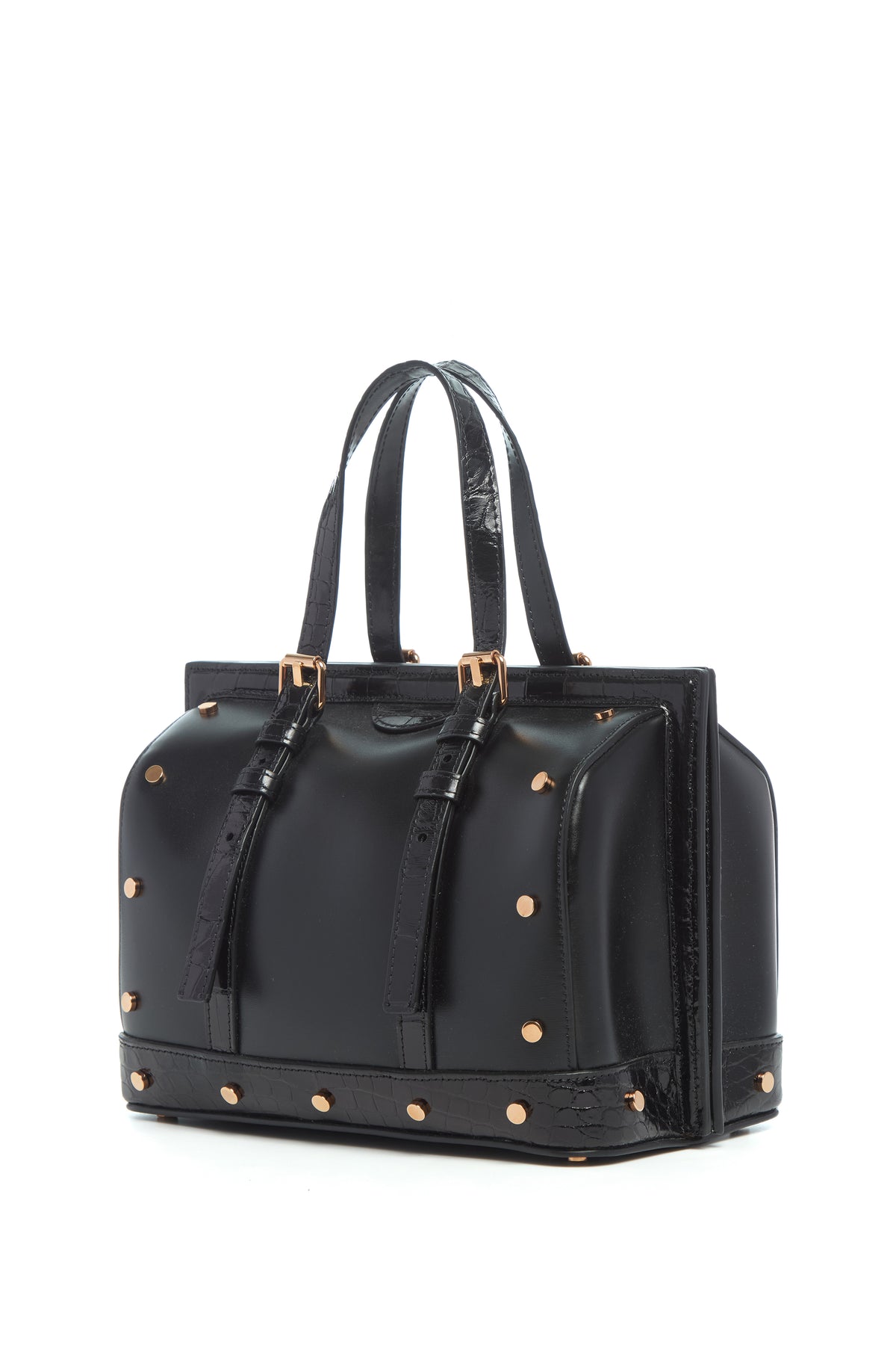 Doctor G Bag in Black Leather with Crocodile Leather Details