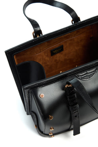 Dottor G Bag in Black Leather with Crocodile Leather Details