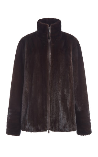 Dark Chocolate Recycled Mink Fur Aristede Jacket - Front View | Gabriela Hearst