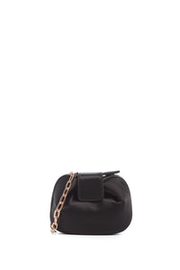 Soft Demi Clutch with Chain in Black Satin
