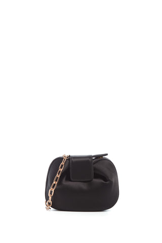 Soft Demi Clutch with Chain in Black Satin