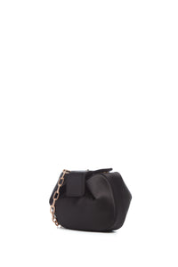 Soft Demi Clutch with Chain in Black Satin