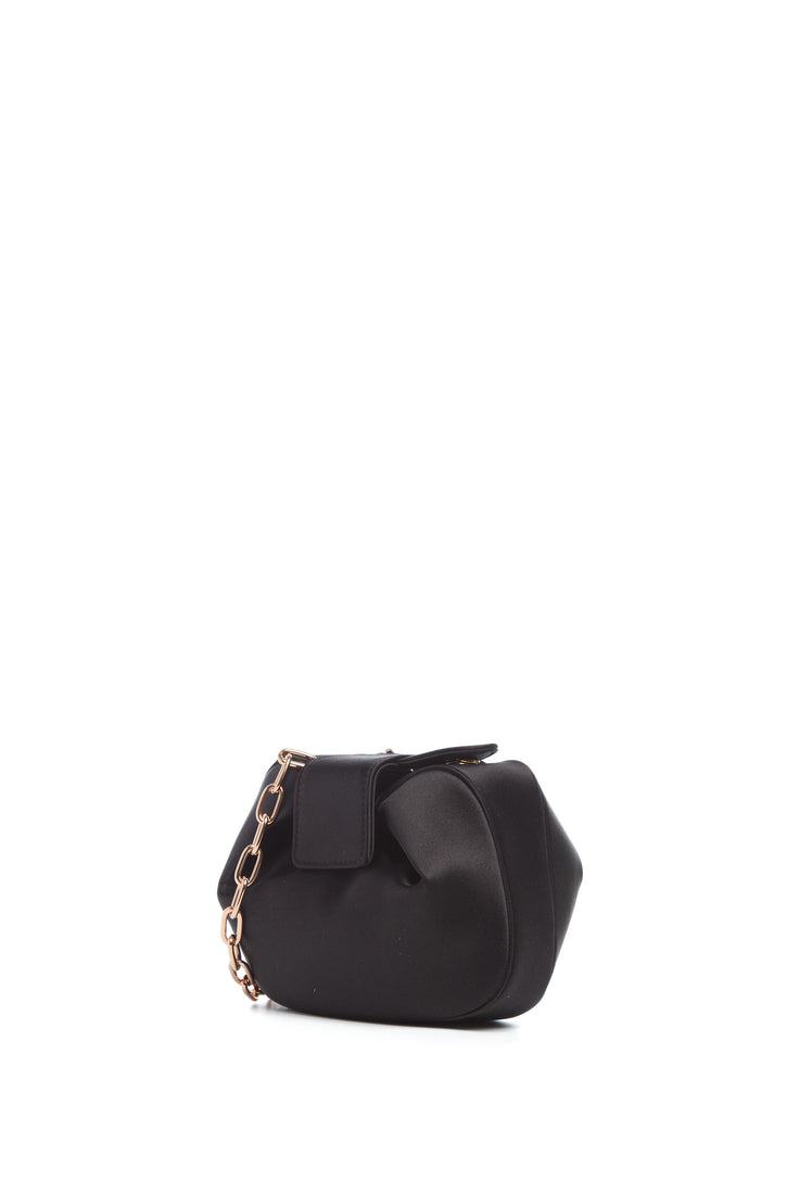 Soft Demi Clutch with Chain in Black Satin