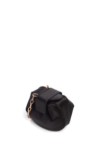 Soft Demi Clutch with Chain in Black Satin