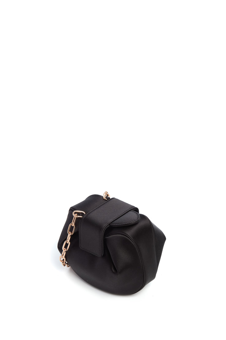 Soft Demi Clutch with Chain in Black Satin