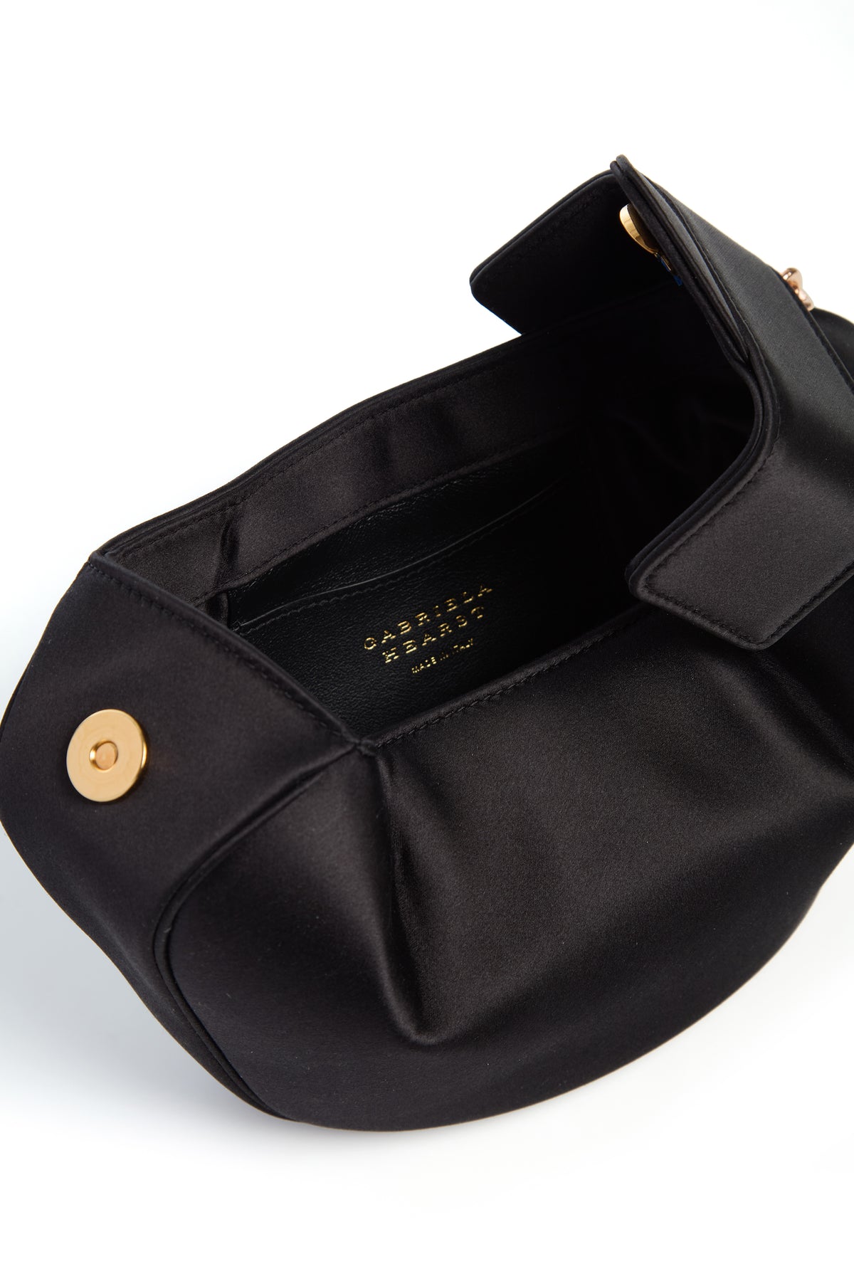 Soft Demi Clutch with Chain in Black Satin