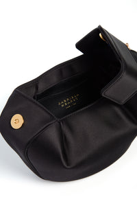 Soft Demi Clutch with Chain in Black Satin