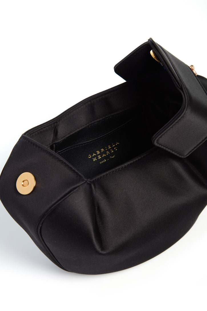 Soft Demi Clutch with Chain in Black Satin
