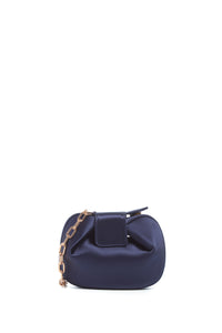 Soft Demi Clutch with Chain in Dark Navy Satin