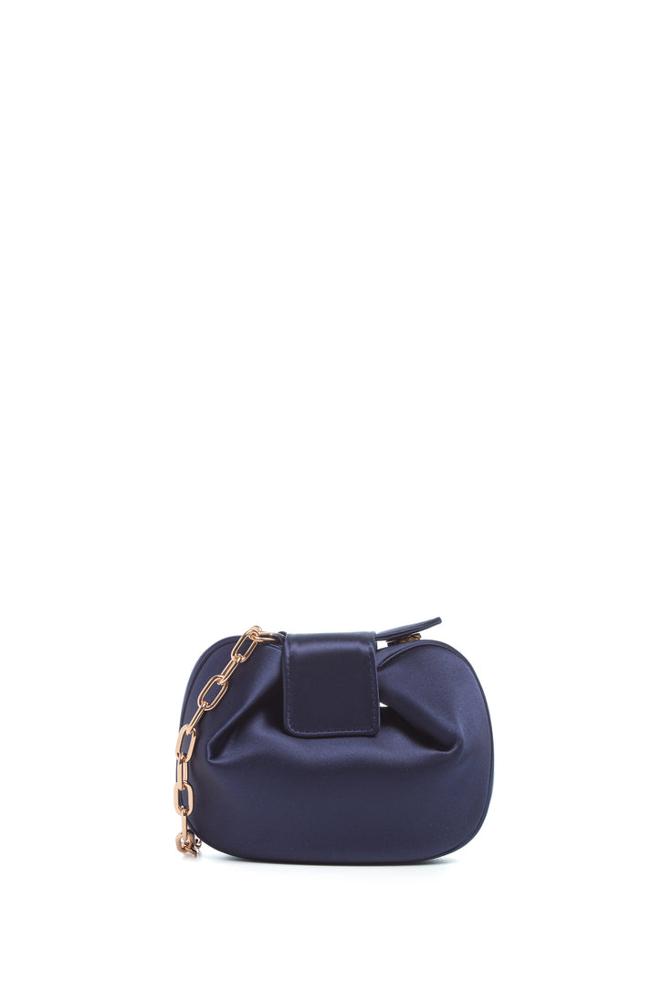 Soft Demi Clutch with Chain in Dark Navy Satin