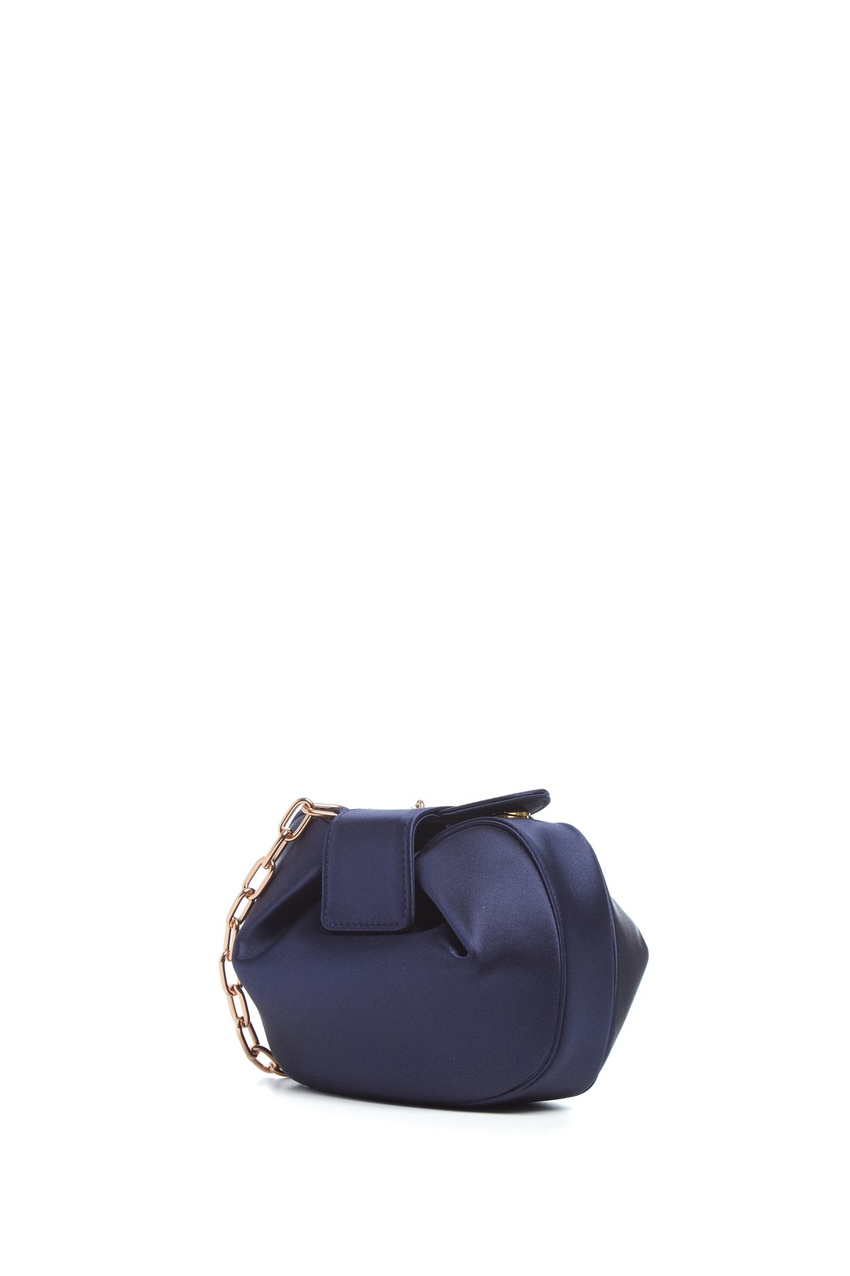 Soft Demi Clutch with Chain in Dark Navy Satin