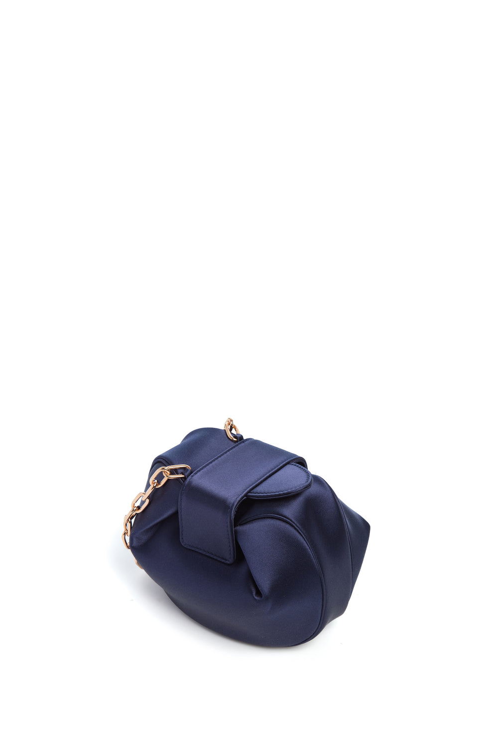 Soft Demi Clutch with Chain in Dark Navy Satin