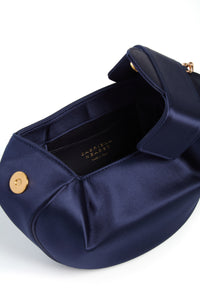 Soft Demi Clutch with Chain in Dark Navy Satin