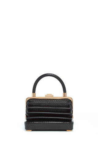 Small Diana Bag in Black Snakeskin - Front View with Accordion Design | Gabriela Hearst