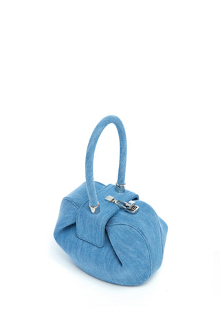Light Blue Denim Demi Top Handle Bag - Three Quarter Angle | Gabriela Hearst