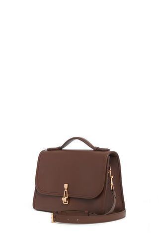 Chocolate Calf Leather Medium Leonora Flap Bag - Three-Quarter Angle View | Gabriela Hearst