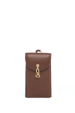Chocolate Calf Leather Sunglasses Pouch - Front View | Gabriela Hearst