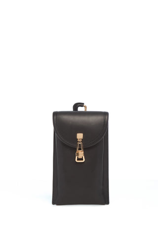 Black Leather Lenora Sunglasses Pouch - Front View | Gabriela Hearst